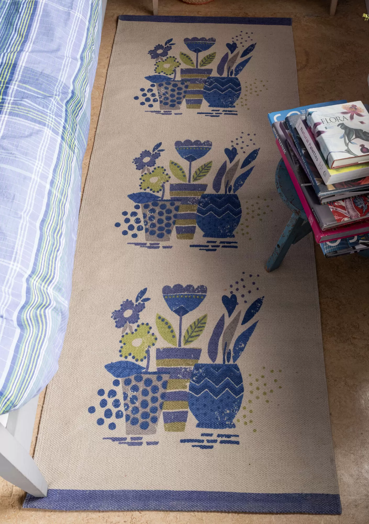 Gudrun Sjödén Painokuvioitu käytävämatto "Flower pots" ekopuuvillaa- Matot